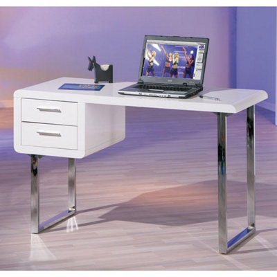 Carlo High Gloss Computer Desk In White With Chrome Legs