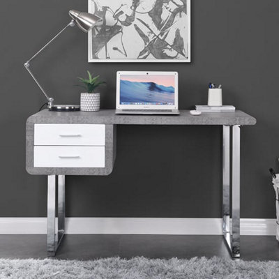Carlo Wooden Computer Desk In Concrete Effect With Chrome Legs