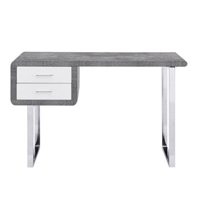 Carlo Wooden Computer Desk In Concrete Effect With Chrome Legs