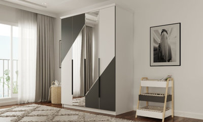 CARLOS 4 Door 2 Drawer Mirrored White Anthracite Wardrobe