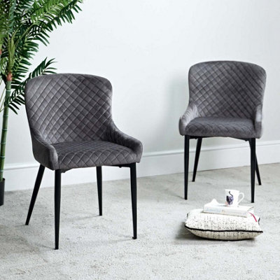 Carlton Dining Chair - Dark Grey Velvet (Set of 2) | DIY at B&Q