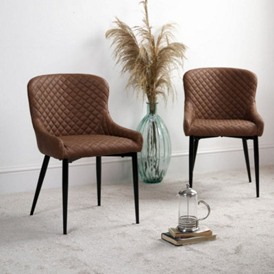 Carlton Dining Chair - Tan (Set of 2) Traditional Faux Leather Diamond ...
