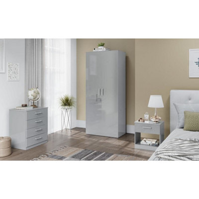 Carlton High Gloss Bedroom Furniture 3PC Trio Set, Grey