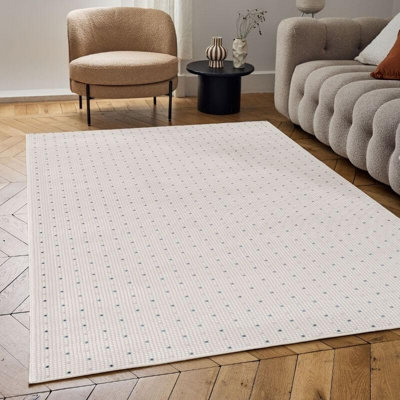 Carmel Cream/Blue Dots Area Rug and Runner Non Shedding, Stain Resistant, Soft