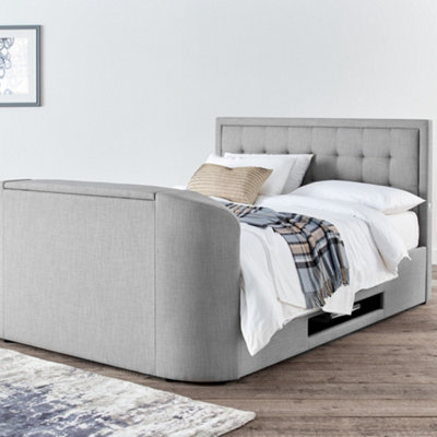Carmel Ottoman Mid Grey Upholstered King Size TV Bed Frame DIY at B&Q