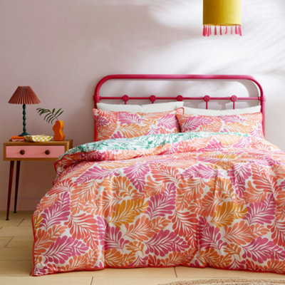 Carmen 100% Cotton Palm Leaf Print Pink Duvet Cover Set