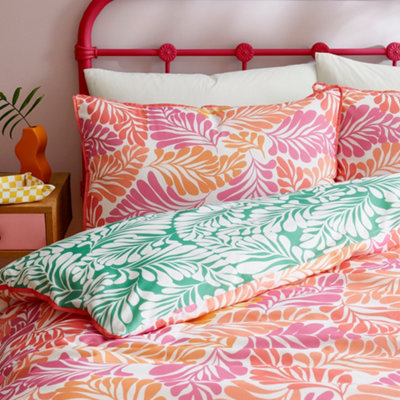 Carmen 100% Cotton Palm Leaf Print Pink Duvet Cover Set