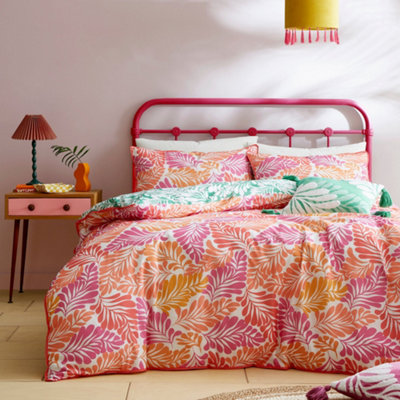 Carmen 100% Cotton Palm Leaf Print Pink Duvet Cover Set