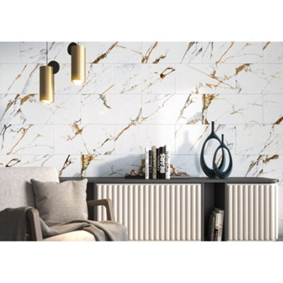 Carmen Shiny Gold Glossy 300mm x 600mm Ceramic Wall Tiles (Pack of 10 w/ Coverage of 1.8m2) Price Comparisons | Compare The Build
