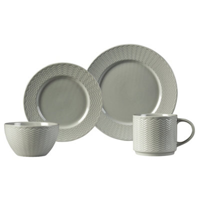 Carnaby Argyle 16 Piece Dinner Set Ceramic with Chevron Pattern Grey