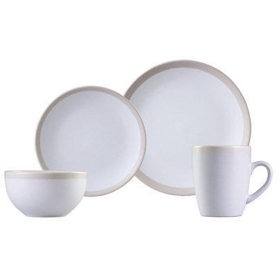 Carnaby Fenchurch Dinner Set Linen Stoneware 16pc Dishwasher Safe Plate Bowl Mug for 4 Place Setting