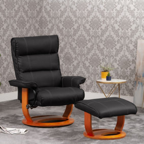 Carnegie Bonded Leather Swivel Recliner with Massage and Heat - Black