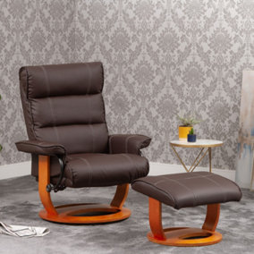 Carnegie Bonded Leather Swivel Recliner with Massage and Heat - Brown