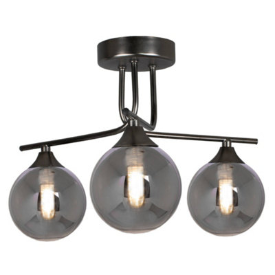 Carney Gun Metal Smoked 3 Light Semi Flush Ceiling Light
