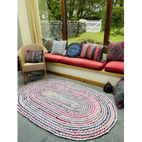 CARNIVAL Oval Bedroom Rug Ethical Source with Recycled Fabric / 120 cm x 180 cm