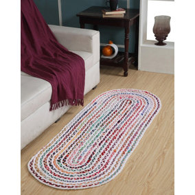 CARNIVAL Oval Bedroom Rug Ethical Source with Recycled Fabric / 60 cm x 180 cm