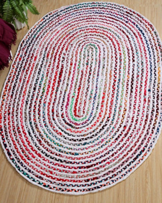 CARNIVAL Oval Bedroom Rug Ethical Source with Recycled Fabric / 60 cm x 90 cm