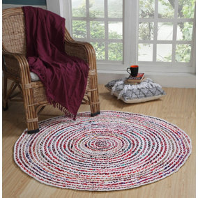 CARNIVAL Round Bedroom Rug Ethical Source with Recycled Fabric / 120 cm Diameter