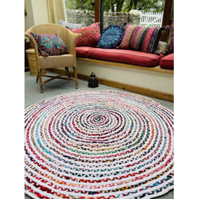 CARNIVAL Round Bedroom Rug Ethical Source with Recycled Fabric / 150 cm Diameter