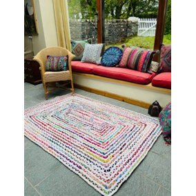 CARNIVAL White Cotton Braided Rug with Multi Colour Fabric (CARNIVAL75X120)