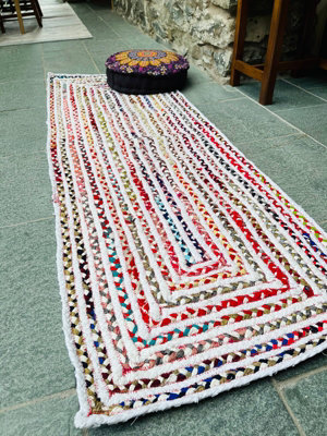 CARNIVAL White Cotton Braided Rug with Multi Colour Fabric (CARNIVAL75X120)