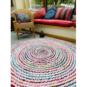 CARNIVAL White Cotton Round Circles Rug with Multi Colors (CARNIVAL120R)