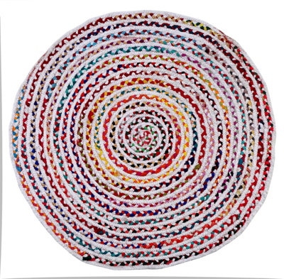 CARNIVAL White Cotton Round Circles Rug with Multi Colors (CARNIVAL150R)