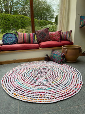 CARNIVAL White Cotton Round Circles Rug with Multi Colors (CARNIVAL150R)