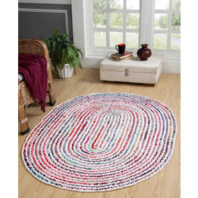 CARNIVAL White Oval Rug with Fabric - Cotton - L120 x W180 - Multicolour