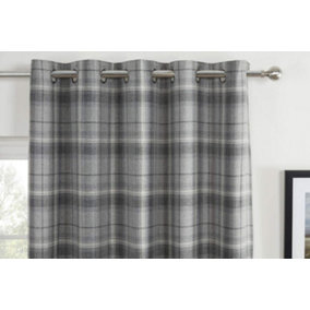 Carnoustie Grey Checked Eyelet Blackout Curtains