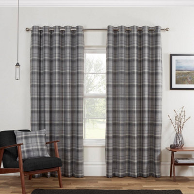 Carnoustie Grey Fabric Eyelet Blackout Curtains