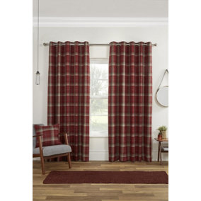 Carnoustie Red Checked Eyelet Blackout Curtains