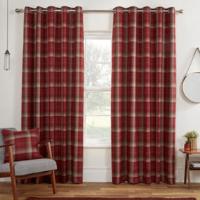 Carnoustie Red Fabric Eyelet Blackout Curtains