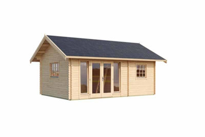Caroline 2 + Window set 1-Log Cabin, Wooden Garden Room, Timber Summerhouse, Home Office - L675 x W489.9 x H330.6 cm