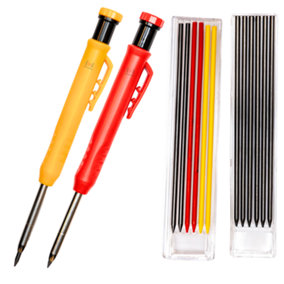 Carpenters Pencil Set With 12 Solid Leads Construction Marking Pencil Deep Hole Marker Mechanical Pencil Set Tradesman Pencil PK2