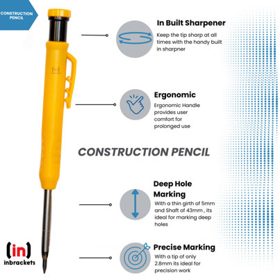 Carpenters Pencil Set With 12 Solid Leads Construction Marking Pencil Deep Hole Marker Mechanical Pencil Set Tradesman Pencil PK2 - 3