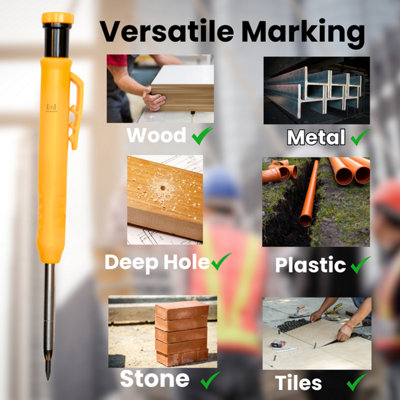 Carpenters Pencil Set With 12 Solid Leads Construction Marking Pencil Deep Hole Marker Mechanical Pencil Set Tradesman Pencil PK2 - 6