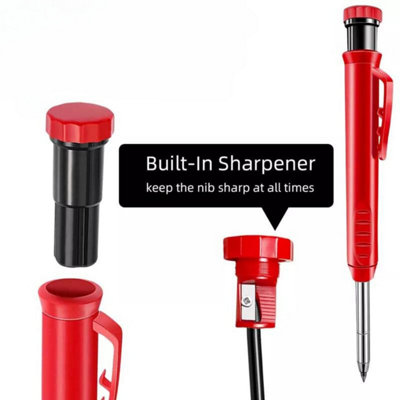 Carpenters Pencil Set With 12 Solid Leads Construction Marking Pencil Deep Hole Marker Mechanical Pencil Set Tradesman Pencil PK2 - 8