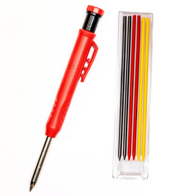 Carpenters Pencil Set With 12 Solid Leads Construction Marking Pencil Deep Hole Marker Mechanical Pencil Set Tradesman Pencil PK2 - 9