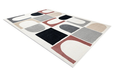 Carpet FUSION 0213 white / dark pink - Geometric, modern, abstract  140x190 cm