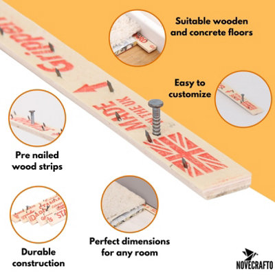 Carpet Gripper Rods 76cm long Pack of 24 Pcs Covering 18.24m Pre-Nailed ...