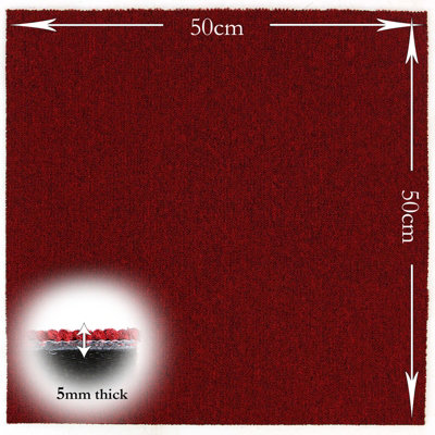 Carpet Tiles Heavy Duty 20pcs 5SQM in Red Commercial Office Home Shop Retail Flooring