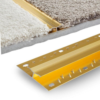 Carpet to Carpet Floor Double Door Bar - Gold Metal Threshold Trim Strip 0.9m Length