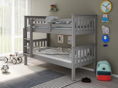 Carra Grey Wooden Single Bunk Bed With Memory Foam Mattresses