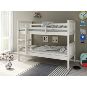 Carra White Wooden Single Bunk Bed With Memory Foam Mattresses