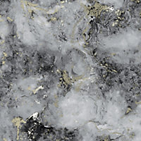 Carrara Charcoal Grey & Gold Metallic Marble Wallpaper MC7115