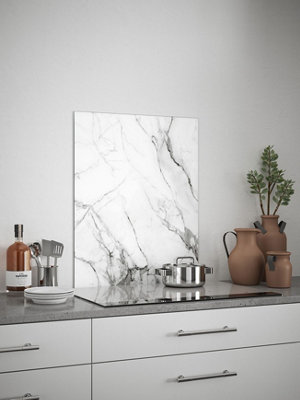 Carrara Marble Glass Kitchen Self Adhesive Splashback 600mm x 750mm