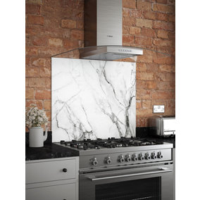 Carrara Marble Glass Kitchen Self Adhesive Splashback 900mm x 750mm