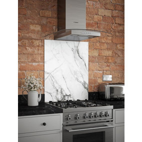 Carrara Marble Glass Kitchen Splashback 600mm x 750mm