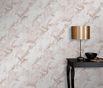 Carrara Marble Paste the Wall Textured Vinyl - Rose and Gold